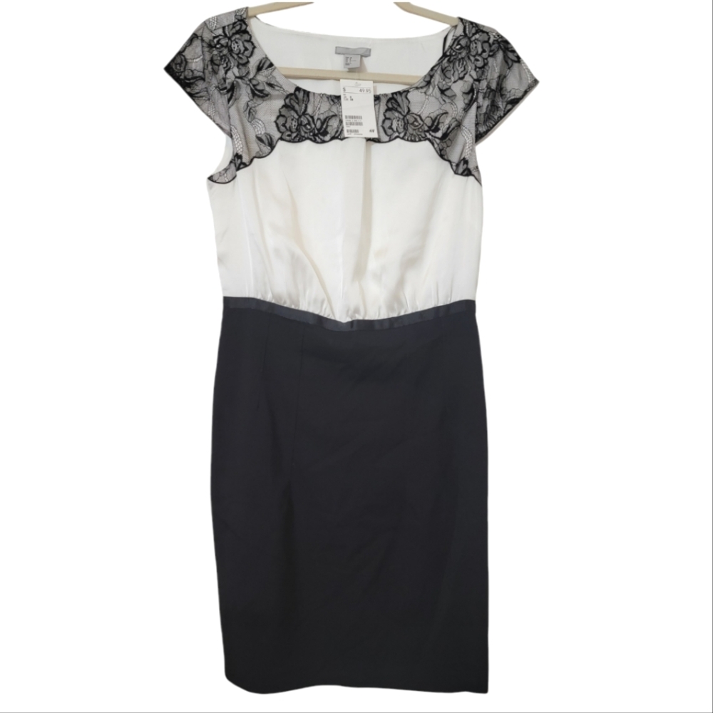 NWT H&M Black & White Lace Neck Dress